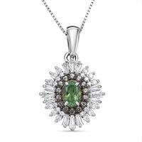 D'Joy Premium Ambanja Demantoid Garnet and Multi Gemstone 1.30 ctw Woodland Spark Halo Pendant Necklace in Rhodium Over Sterling Silver 20 Inches