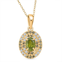 D'Joy Premium Ambanja Demantoid Garnet and Multi Gemstone 1.50 ctw Evergreen Flame Halo Pendant Necklace in 18K Vermeil Yellow Gold Over Sterling Silver 20 Inches