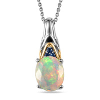 D'Joy Premium Ethiopian Welo Opal, Tsavorite Garnet Pendant Necklace (20 Inches) in 18K Vermeil YG and Rhodium Over Sterling Silver 2.00 ctw