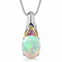 D'Joy Premium Ethiopian Welo Opal, Tsavorite Garnet Pendant Necklace (20 Inches) in 18K Vermeil YG and Rhodium Over Sterling Silver 2.00 ctw