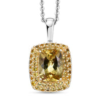 D'Joy Premium Golden Apatite and Yellow Sapphire 2.00 ctw Golden Glowfield Pendant Necklace in 18K Vermeil YG and Rhodium Over Sterling Silver 20 Inches