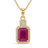 Luxoro AAA Montepuez Ruby, Diamond Pendant Necklace in 10K Yellow Gold 2.50 ctw (18 Inches)