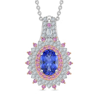 D'Joy Premium Tanzanite and Multi Gemstone 1.30 ctw Pendant Necklace in Rhodium Over Sterling Silver 20 Inches
