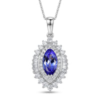 D'Joy Premium Tanzanite and Moissanite 3.00 ctw Blue Empress Pendant Necklace in Rhodium Over Sterling Silver 20 Inches