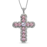 EverTrue Simulated Lavender and Pink Diamond Pendant in Platinum Bond with Stainless Steel Necklace (20 Inches)
