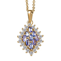 EverTrue Tanzanite and White Zircon 1.70 ctw Blue Flame Pendant in 18K YG Plated with ION Plated YG Stainless Steel Necklace 20 Inches
