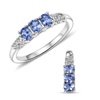 EverTrue Tanzanite Trilogy Ring (Size 5.0) and Pendant without Chain in Platinum Bond 1.10 ctw