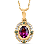 D'Joy Premium Radiant Ember Garnet and Multi Gemstone 1.15 ctw Pendant Necklace in 18K Vermeil Yellow Gold Over Sterling Silver 20 Inches