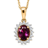 D'Joy Premium Radiant Ember Garnet and Moissanite Pendant Necklace in 18K Vermeil YG Over Sterling Silver 20 Inches