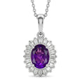 D'Joy Premium Lusaka Amethyst and Moissanite 1.65 ctw Sunray Bloom Pendant Necklace in Rhodium Over Sterling Silver 20 Inches - Sticky add to cart bar
