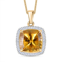 Luxoro 10K Yellow Gold Premium Golden Apatite, Diamond (G-H, SI) (0.30 cts) Pendant Necklace (20 Inches) 6.40 ctw