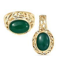 EverTrue Green Onyx 14.00 ctw Ring (Size 6.50) and Pendant without Chain in 18K YG Plated