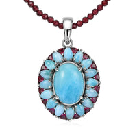 D'Joy Larimar, Orissa Rhodolite Garnet Pendant with Beaded Necklace (20 Inches) in Rhodium Over Sterling Silver 69.50 ctw