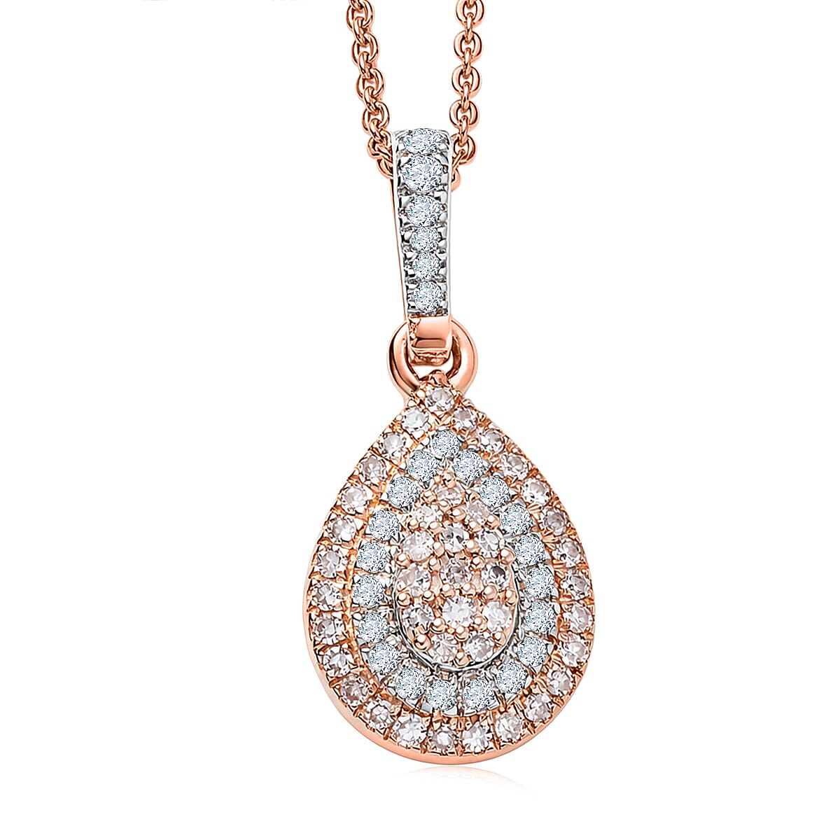 D'Joy Natural Pink and White Diamond (I3) 0.50 ctw Endless Love Drop Pendant Necklace in 18K Vermeil Rose Gold Over Sterling Silver 20 Inches
