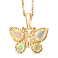 D''Joy Ethiopian Welo Opal, White Zircon Pendant Necklace (20 Inches) in 14K YG Over Sterling Silver 0.65 ctw