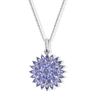 Tanzanite 5.75 ctw Floral Pendant Necklace 20 Inches in Platinum Over Sterling Silver