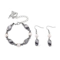 Terahertz, White Shell Pearl Beaded Bracelet with Charm (6.5-8.5In) and Earrings in Silvertone and Stainless Steel 40.00 ctw - Sticky add to cart bar