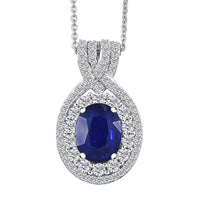 D'Joy Premium Tanzanian Blue Spinel, White Zircon Pendant Necklace (20 Inches) in Rhodium Over Sterling Silver 3.70 ctw