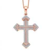 D'Joy Natural Pink and White Diamond (I3) 0.40 ctw Eternal Faith Cross Pendant Necklace in 18K Vermeil Rose Gold Over Sterling Silver 20 Inches