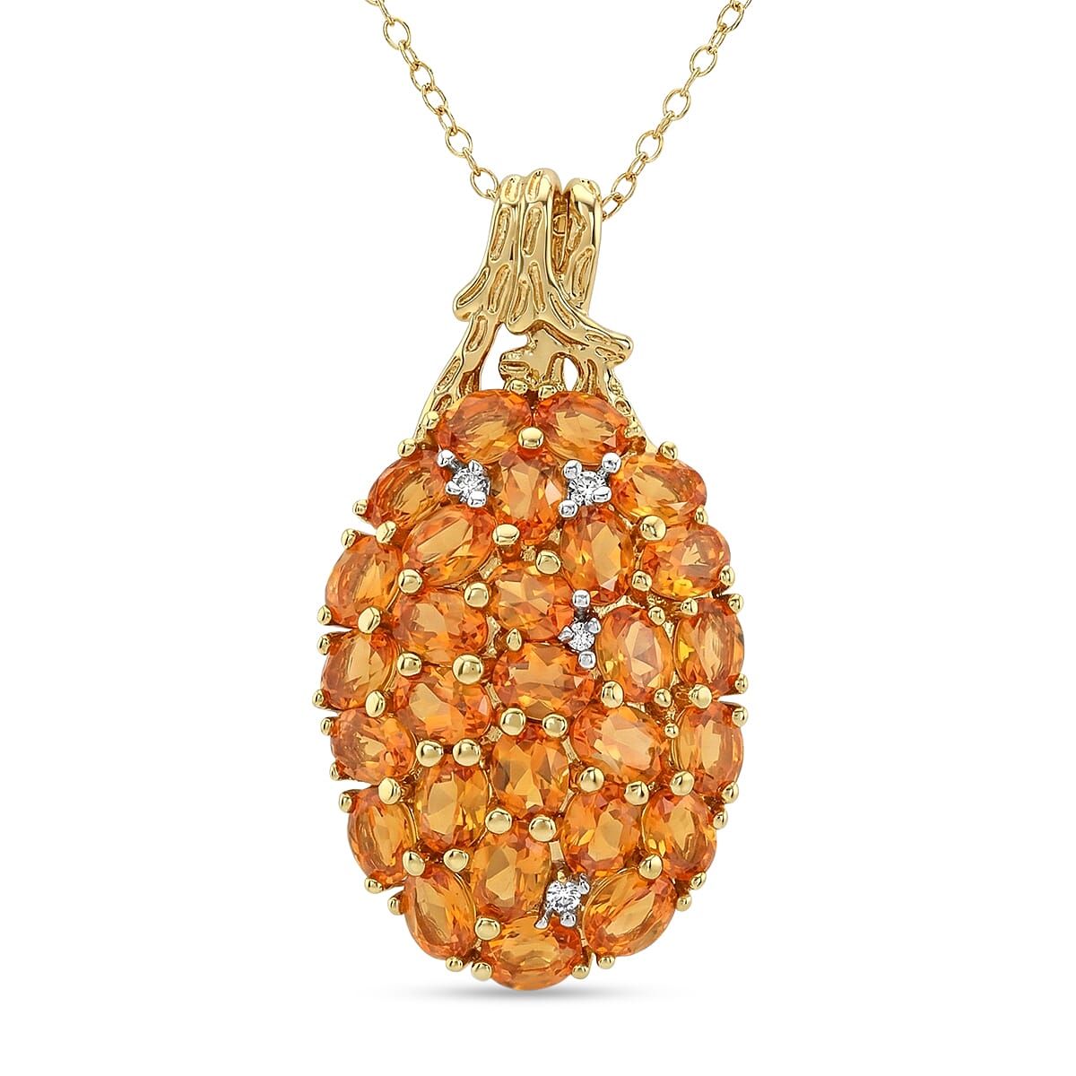D'Joy Jalisco Fire Opal, White Zircon Pendant Necklace (20 Inches) in 18K Vermeil YG Over Sterling Silver 3.75 ctw