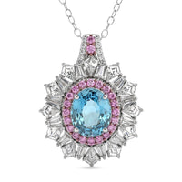 D'Joy Cambodian Blue Zircon, Multi Gemstone Pendant Necklace (20 Inches) in Rhodium Over Sterling Silver 7.65 ctw