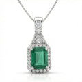 D'Joy Premium Kagem Zambian Emerald and Moissanite 2.00 ctw Crowned Heirloom Pendant Necklace in Rhodium Over Sterling Silver 20 Inches - Sticky add to cart bar