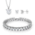 3 Piece Set - Pink Austrian Crystal Heart Bracelet (7.50In), Earrings and Necklace (20-22 Inches) in Rosetone - Sticky add to cart bar