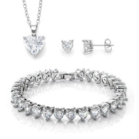 3 Piece Set - Pink Austrian Crystal Heart Bracelet (7.50In), Earrings and Necklace (20-22 Inches) in Rosetone