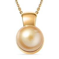 D'Joy South Sea Golden Cultured Pearl Solitaire Pendant Necklace in 18K Vermeil Yellow Gold Over Sterling Silver 20 Inches