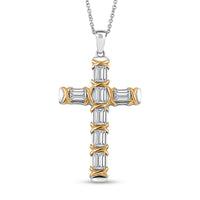 EverTrue Simulated Diamond Cross XOXO Pendant in 18K YG Plated and Platinum Bond with Stainless Steel Necklace (20 Inches) 8.85 ctw