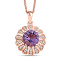 EverTrue Rose De France Amethyst and White Zircon 3.90 ctw Lavender Bloom Pendant in 18K RG Plated with ION Plated RG Stainless Steel Necklace 20 Inches - Sticky add to cart bar