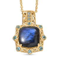 EverTrue Malagasy Labradorite and Apatite 9.00 ctw Pendant in 18K YG Plated with ION Plated YG Stainless Steel Chain 20 Inches