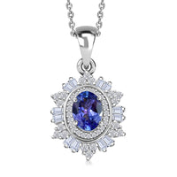 D'Joy Tanzanite and Moissanite 1.65 ctw Azure Starburst Pendant Necklace in Rhodium Over Sterling Silver 20 Inches