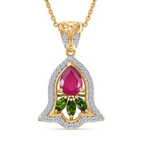 D'Joy Artistry to Israel Premium Niassa Ruby (FF) and Multi Gemstone 1.60 ctw Pendant Necklace in 18K Vermeil Yellow Gold Over Sterling Silver 20 Inches