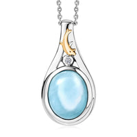 AAA Larimar and Luxuriant Lab Grown Diamond G-H SI 3.25 ctw Ocean Joy Pendant Necklace in 18K Vermeil YG and Rhodium Over Sterling Silver 20 Inches