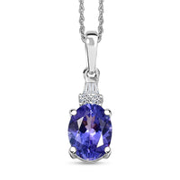 Tanzanite and Luxuriant Lab Grown Diamond G-H SI 1.40 ctw Midnight Blue Pendant Necklace in Rhodium Over Sterling Silver 20 Inches