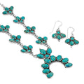 Santa Fe Style Kingman Turquoise Necklace (20 Inches) and Earrings in Sterling Silver 73.00 ctw - Sticky add to cart bar