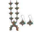 Santa Fe Style Kingman Turquoise Necklace (20 Inches) and Earrings in Sterling Silver 73.00 ctw - Sticky add to cart bar