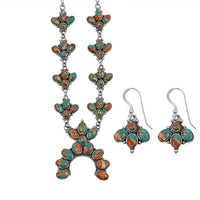 Santa Fe Style Kingman Turquoise Necklace (20 Inches) and Earrings in Sterling Silver 73.00 ctw