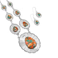 Santa Fe Style Kingman Turquoise 60.00 ctw Necklace (20 Inches) and Earrings in Sterling Silver - Sticky add to cart bar