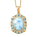 D'Joy AAA Larimar and Multi Gemstone 7.50 ctw Whispering Tide Halo Pendant Necklace in 18K Vermeil Yellow Gold Over Sterling Silver 20 Inches - Sticky add to cart bar