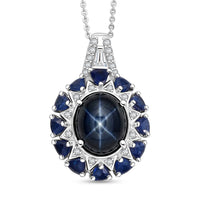 D'Joy Blue Star Sapphire (DF) and Multi Gemstone 8.60 ctw Pendant Necklace in Rhodium Over Sterling Silver (20 Inches)