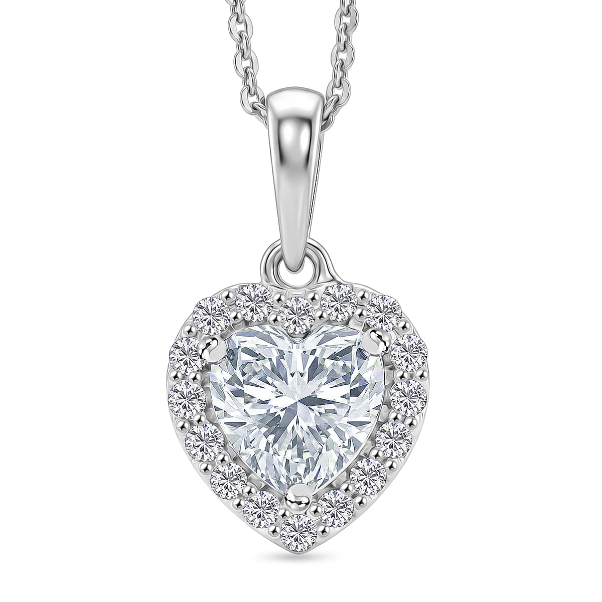 D'Joy Moissanite 1.60 ctw Heart Pendant Necklace in Rhodium Over Sterling Silver (20 Inches)