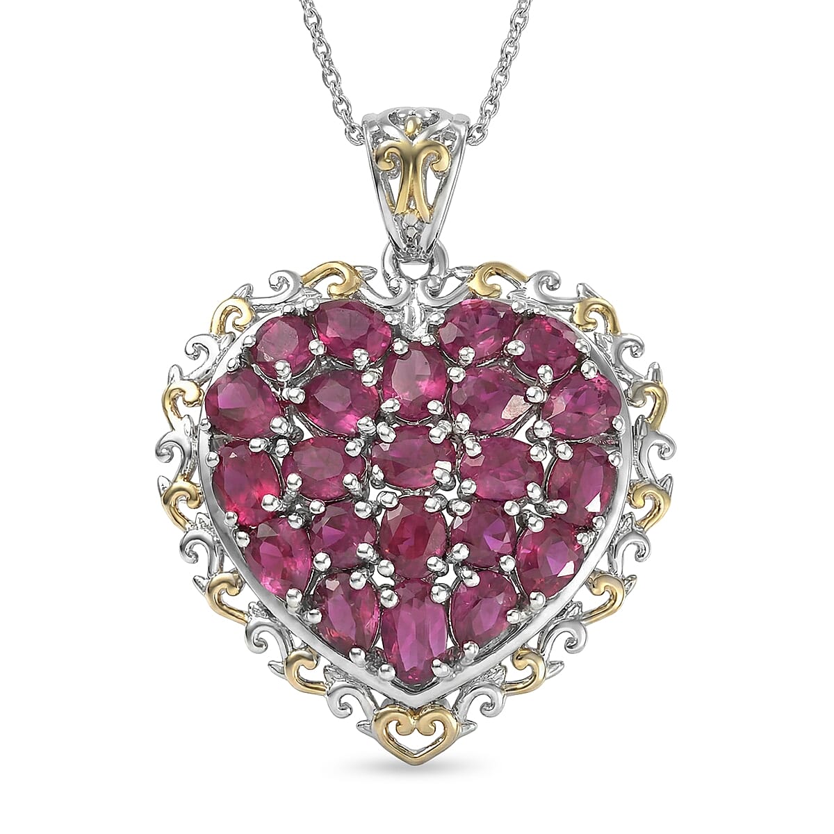 D'Joy Niassa Ruby 4.50 ctw Heart Pendant Necklace in 18K Vermeil YG and Rhodium Over Sterling Silver 20 Inches