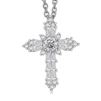 Memorial Day Doorbuster D'Joy Moissanite Cross Pendant in Platinum Over Sterling Silver with Stainless Steel Necklace (20 Inches) 0.85 ctw