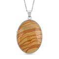 Plain Oval Scenic Jasper Inlay Frame Pendant Necklace (20 Inches) in Stainless Steel 58.00 ctw - Sticky add to cart bar