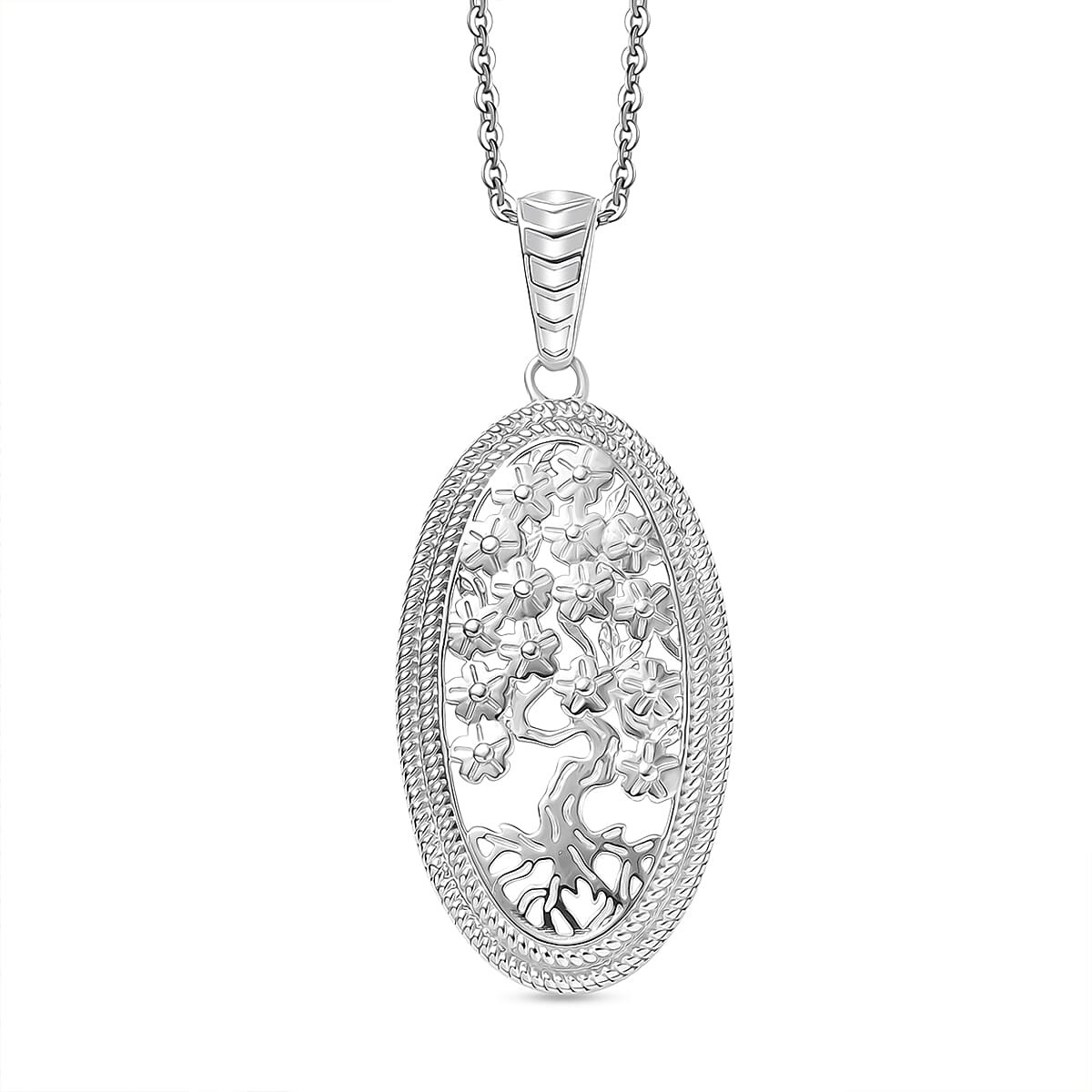D'Joy Tree of Life Pendant Necklace in Rhodium Over Sterling Silver 7.90 Grams 20 Inches