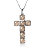 EverTrue Simulated Champagne Diamond Cross Pendant Necklace (20 Inches) in Stainless Steel 17.35 ctw