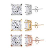 Set of 3 Princess cut Simulated Diamond Earrings in Tritone