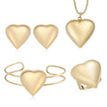 4 Piece Set - Heart Earrings, Necklace (17 Inches), Cuff Bracelet and Ring (Adjustable) in Goldtone - Sticky add to cart bar